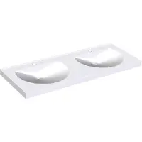 Kwc AR Doppelwaschtisch, RONDA, MIRANIT, 1400x125x530 mm, Mulden rund, Hahnloch