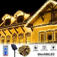 XINZI Solar LED-lichtslinger, 50 meter, 500 LED's - warm wit, 13 modi & timer, geschikt voor tuin, balkon, terras, erf, huis, feest, bruiloft, Pasen, Halloween