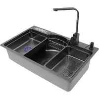 Easybuy Keukenwastafel, roestvrij staal, multifunctionele spoelbak, zwart, enkele spoelbak met afvoerbak