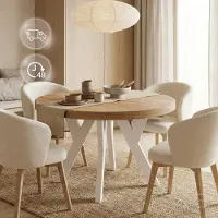 Dekori.Interiors Ronde uitschuifbare eettafel wit PERO 100/200 cm, eiken Craft Golden – loftstijl, Scandinavisch