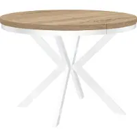 Dekori.Interiors Eettafel "ENDIK" wit, 90/140 cm uitschuifbaar, eikenhout Sonoma met ringvormig onderstel – Industrieel, Loft-stijl