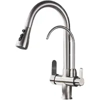 OEM Keukenmengkraan met filter, voor koud en warm water, met uittrekbare spuitfunctie, geborsteld nikkel