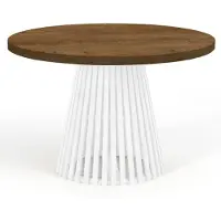 Dekori.Interiors Ronde eettafel wit DOVER 90/190 cm uitschuifbaar, Lefkas eiken met latten – industriële loftstijl