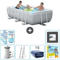 Intex Rechthoekig zwembad met frame – 300 x 175 x 80 cm – Grijs – inclusief pomp, ladder, zonnescherm, onderhoudspakket, filter en bodemtegels