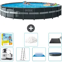 Intex Ronde Ultra XTR Frame Zwembad – 732 x 132 cm – inclusief pomp, ladder, bodemzeil, afdekking, onderhoudspakket, filterballen en zonnepaneel