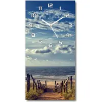 Tulup Wandklok - De weg naar het strand Glazen Wandklok Design - 30x60 cm - Blauw Klok Glas Met Opdruk - Witte handen - Rechthoekige Klok - Wandklok Glas Met Motief - Decoratieve Glazen Klok