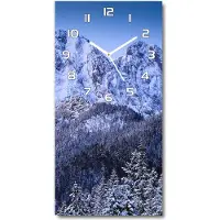 Tulup Wandklok - Giewont Tatra-gebergte Glazen Wandklok Design - 30x60 cm - Blauw Klok Glas Met Opdruk - Witte handen - Rechthoekige Klok - Wandklok Glas Met Motief - Decoratieve Glazen Klok
