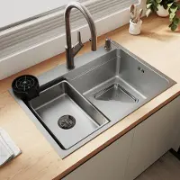 Sonni Breed spoelbak met vierkante vorm, 70 x 48 x 24 cm, met nano-zilver, voorzien van een driehoekig zeefmandje, en een afdruipgedeelte
