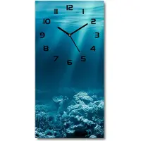 Tulup Wandklok - Onderwaterwereld Glazen Wandklok Design - 30x60 cm - Blauw Klok Glas Met Opdruk - Zwarte handen - Rechthoekige Klok - Wandklok Glas Met Motief - Decoratieve Glazen Klok