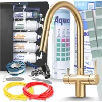 ARI Keukenmengkraan Slender met aansluiting voor waterfilter, uitschuifbare en draaibare douchekop (360°), keramische cartridge, goudkleurig