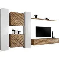 Meublorama Design salonmeubelset SWITCH VI, wit/eiken, glanzend witte afwerking en gefreesd eikeneffect