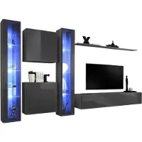 Meublorama Wandmeubelset voor de woonkamer, design collectie SWITCH XVI, in glanzend grijs.