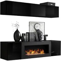 Meublorama Hangende meubels met decoratieve haard collectie FLY N1. Kleur zwart.