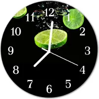 Tulup Wandklok - Limoenen Wandklok Glas Met Motief - 30fi cm - Groente Decoratieve Glazen Klok - Witte Handen - Ronde Wandklok - Glazen Wandklok Design - Klok Glas Met Opdruk