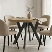 Dekori.Interiors Ronde uitschuifbare eettafel zwart PERO 110/210 cm voor de eetkamer, eiken Sonoma – loftstijl, Scandinavisch