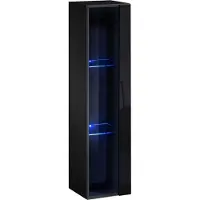 Meublorama Zwarte hangende vitrinekast klein model met 1 glazen deur en inclusief LED-verlichting. Collectie SWITCH.