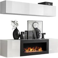 Meublorama Gehangen meubels met decoratieve haard collectie FLY N1. Kleur wit.