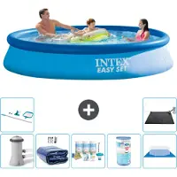 Intex Rond Opblaasbaar Easy Set Zwembad - 366 x 76 cm - Blauw - Inclusief Pomp - Solarzeil - Onderhoudspakket - Filter - Grondzeil - Schoonmaakset - Solar Mat - 8-delig