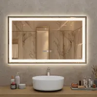Puluomis badspiegel, 100x60 cm, met anti-condensfunctie, 3 kleurenverlichting, dimbare helderheid, badkamerspiegel met digitale klok en temperatuurweergave, kleur: zilver