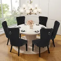 Puluomis eethoekstoelen, set van 6, fluweel, keukenstoel, gestoffeerde stoel, fauteuil voor de eethoek met massief houten poten en nagels, elegant en stijlvol, zwart
