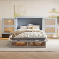 Ropilly Bedbank 140x200 cm, grijs, gemaakt van grenenhout, multiplex en MDF, met lattenbodem en opbergladen, geschikt voor de slaapkamer
