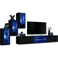 Meublorama Set woonkamermeubels SWITCH XXII – LED – Hoogglans zwart – Hangend ontwerp