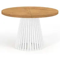 Dekori.Interiors Ronde eettafel wit DOVER 100/150 cm uitschuifbaar, Lancelot eiken met latten – industriële loftstijl