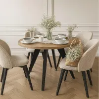 Dekori.Interiors Ronde uitschuifbare eettafel zwart LORA 90/140 cm, eiken Craft Golden met beukenhouten onderstel – Scandinavisch, loft