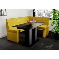 Fun-Möbel Eckbankset 196x142 cm BLAKE XL L, stof Soro, geel / Eettafel DANTE, zwart