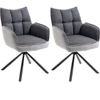 CasaDolce , set van 2 eetkamerstoelen OGNIR 2, met stoffen bekleding in donkergrijs en lichtgrijs, zwart metalen frame, met armleuningen