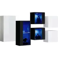 Meublorama Salonmeubelset SWITCH SBIV – Wit en zwart – Ingebouwde LED & Push to Open systeem