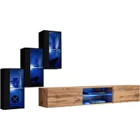 Meublorama Set woonkamermeubels SWITCH XXII – LED – Zwart en eik – Zwevend design