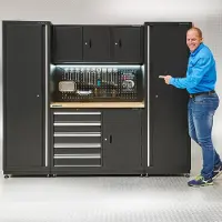 Datona Werkbank 120 cm met gereedschapsbord en werkplaatskasten - Zwart