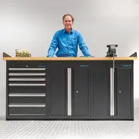Datona Werkbank PRO bamboe - 6 lades - 2 opbergkasten - 200 cm - Zwart