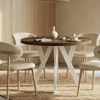 Dekori.Interiors Ronde eettafel wit PERO 90/140 cm uitschuifbaar, Franklin walnoot – loftstijl, Scandinavisch