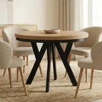 Dekori.Interiors Okrúhly jedálenský stôl čierny PERO 90/140 cm rozkladací, dub Craft Golden s krycím prstencom – loftový štýl