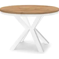 Dekori.Interiors Uittrekbare eettafel, wit RAL 90, 90/190 cm, met een blad van eikenhout "Craft Gold", een ringvormig onderstel en massieve beukenhouten poten – stijl: loft, rustiek
