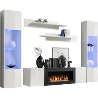 Meublorama Set van zwevende meubels met decoratieve haard uit de FLY M3 collectie. Kleur wit.