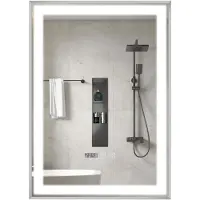 Puluomis badspiegel 50x70, anti-condens, met 3 kleuren verlichting, dimbare helderheid, badkamerspiegel met digitale klok en temperatuurweergave, zilverkleurig