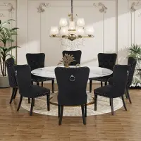 Puluomis Eetkamerstoel - Set Van 8 - Zwart - Fluweel - Velvet - Massief houten poten - Stoel