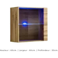 Meublorama Vierkante hangende vitrine in lichte eikenkleur met 1 glazen deur en inclusief LED-verlichting. Collectie SWITCH.