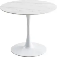 CasaDolce Eettafel INTERLA 1, wit, 90x75 cm, met marmerlook, gemaakt van sintrosteen, met een metalen kolomvoet