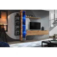 Meublorama Vitrinekast hangend in Wotan eikenkleur met 1 glazen deur en inclusief LED-verlichting. Collectie SWITCH.
