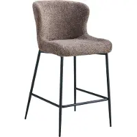 Meublorama Counterstoel LISE - Zandkleurige boucléstof - Zwarte metalen poten - Design/industriële stijl