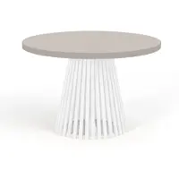 Dekori.Interiors Ronde uitschuifbare eettafel, DOVER - in industriële/loft-stijl met lamellenpoten, diameter: 100 / 150 cm, kleur: kasjmier / wit