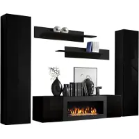 Meublorama Set van hangende meubels met decoratieve open haard collectie FLY M1. Kleur zwart.