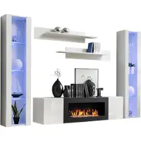 Meublorama Set van hangende meubels met decoratieve haard uit de FLY M2 collectie. Kleur wit.