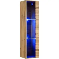 Meublorama Hangende vitrinekast in eiken kleur, klein model met 1 glazen deur en inclusief LED-verlichting. Collectie SWITCH.