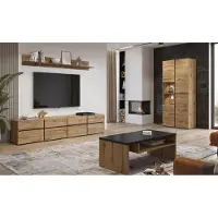 Meublorama Set van 4 meubels uit de HAVANA-collectie in eiken en zwart. XL TV-meubel, vitrinekast, salontafel, boekenkast.