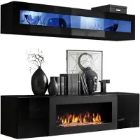 Meublorama Gehangen meubels met decoratieve haard collectie FLY N2. Kleur zwart.